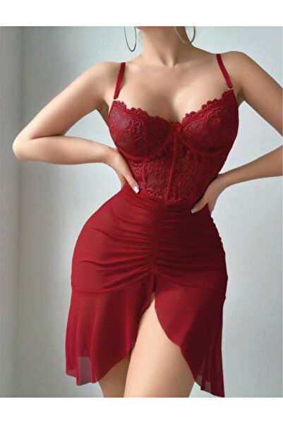 VOUX Bordo Tül Gecelik