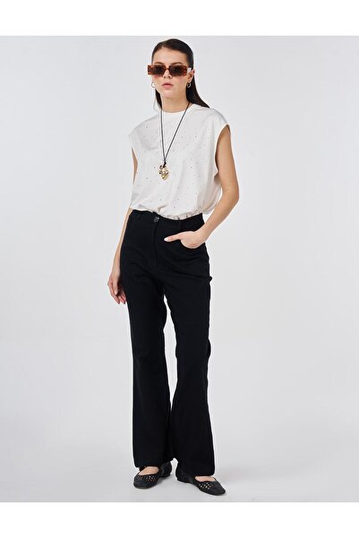 Kayra Pantaloni cu picior larg gabardină Negri