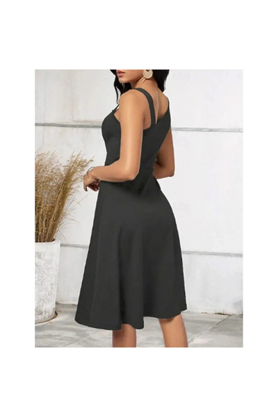 TBL DEKOR فستان نسائي من الكريب جانجان بكتف واحد وتفاصيل شريطية بدون أكمام وز...