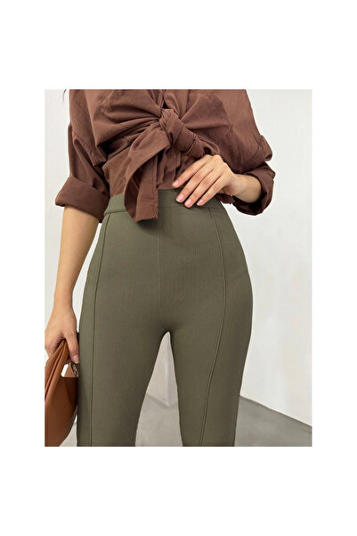 MissRunin بنطال ليكرا إسباني بخصر مطاطي - كاكي