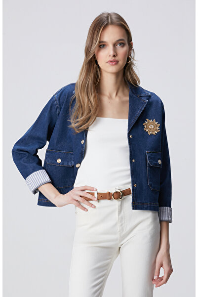 Network Koyu Mavi İndigo Çıtçıt Kapatma Denim Ceket