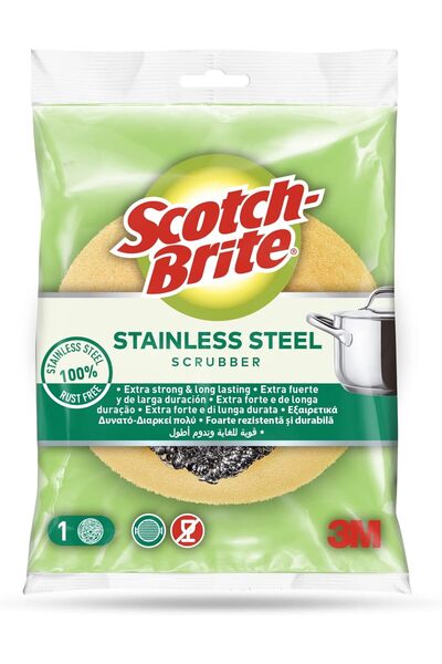 Scotch إسفنجة تنظيف حلزونية معدنية من الفولاذ المقاوم للصدأ من برايت، قطعة وا...