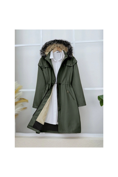 utku soydan Отделящ се палто с качулка и метални детайли - каки