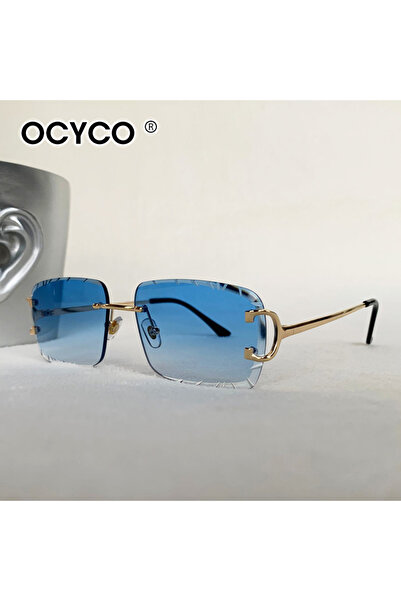 Choice Blue OCYCO Rimless Square Sunglasses Men Cupronickel Fashion Punk Grad...