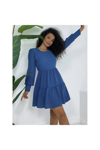 MissRunin فستان آيروبين بياقة دائرية وخصر مطاطي - نيلي