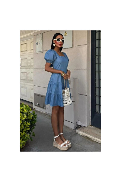 THE VOLER Rochie din Tencel cu decolteu pătrat și detaliu gipe 2883