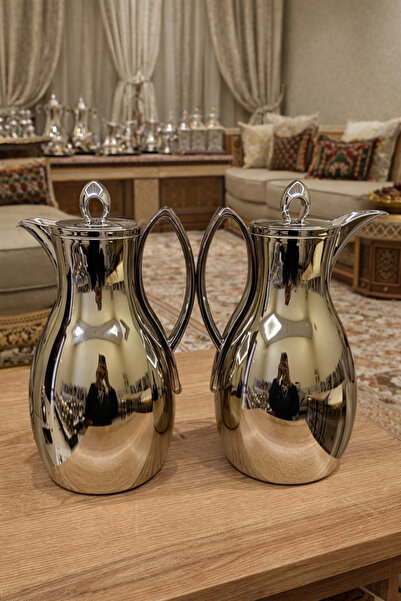 Palaces Elegance Silver Thermos Set: 1 Liter Tea, 1 Liter Coffee