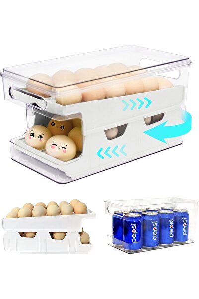 Generic حامل بيض دوّار للثلاجة، حاوية بيض دوّارة أوتوماتيكية للثلاجة، موزع بي...