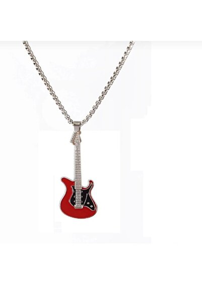Yuchicly Red Guitar Figured Necklace – Metal Unisex Design