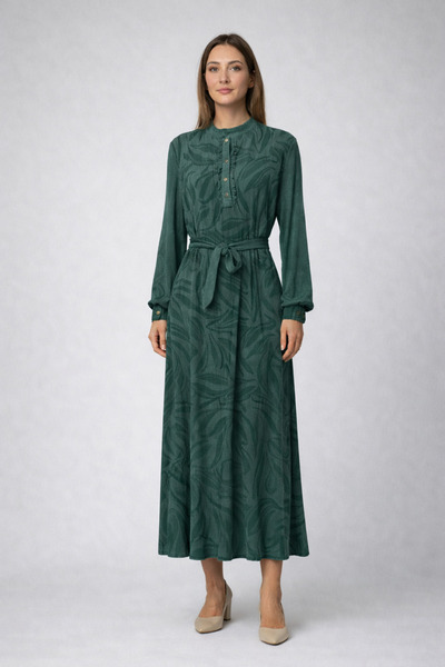 FUAT GÜRSEN High Collar Kubra Jakar Floral Patterned Dress