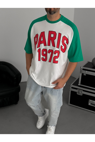 BYBASICMAN Λευκό μπλουζάκι με στάμπα Παρισιού σε μεγάλο μέγεθος JJ-343