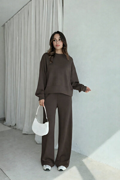 YAKAMEL Women's Modal Soft Textured Long Sleeve Loose Leg Tracksuit Set