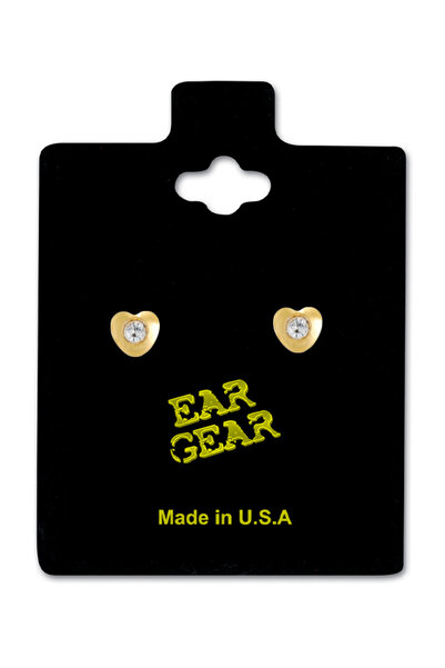 EAR GEAR أقراط مطلية بالذهب عيار 24 قيراط على شكل قلب مرصعة بحجر، مقاس 4 مم، ...