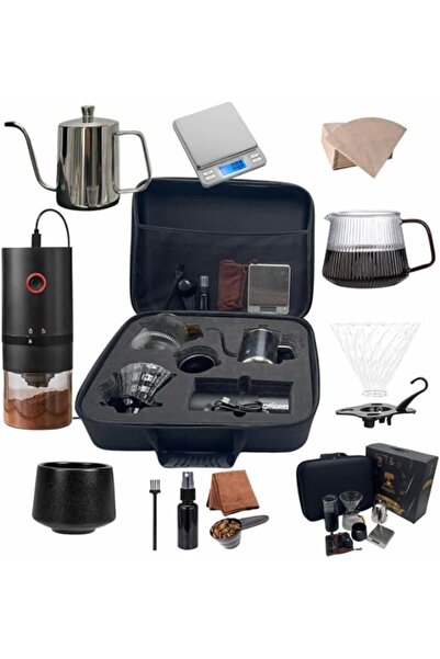 Generic طقم ماكينة تحضير القهوة بالتقطير، 12 قطعة مع مطحنة كهربائية، ميزان رق...