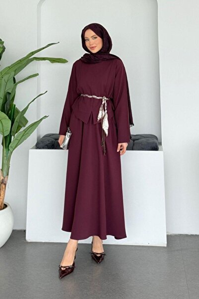 Şulemoda Giyim Asian Scarf and Skirt Set, Plum Color