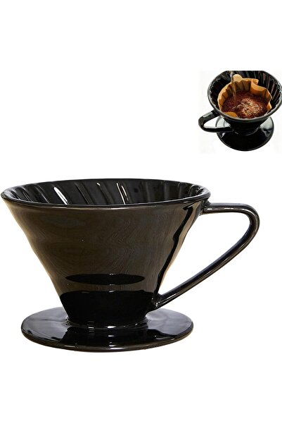 Generic قمع تقطير القهوة V60 المصنوع من السيراميك، فلتر مخروطي الشكل مُعالج ح...