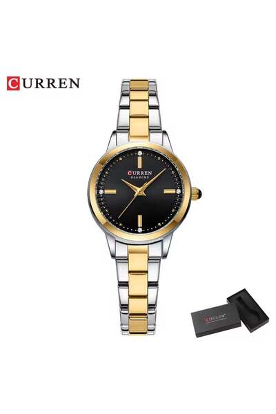 Curren Women's Luxury Gold-Tone Quartz Watch with Crystal Accents and Black Dial