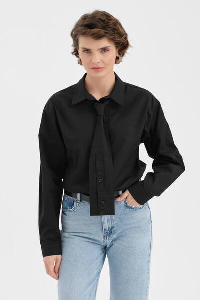 tw3 Cămașă de damă cu design detaliat, cu aspect de cravată și manșete