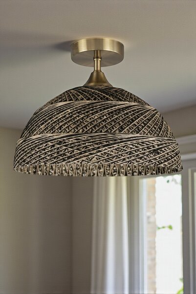 Bamyum Bohem Recycle İplik Jüt El Yapımı Alaca Kahve Piramit Plafonyer Başlık...