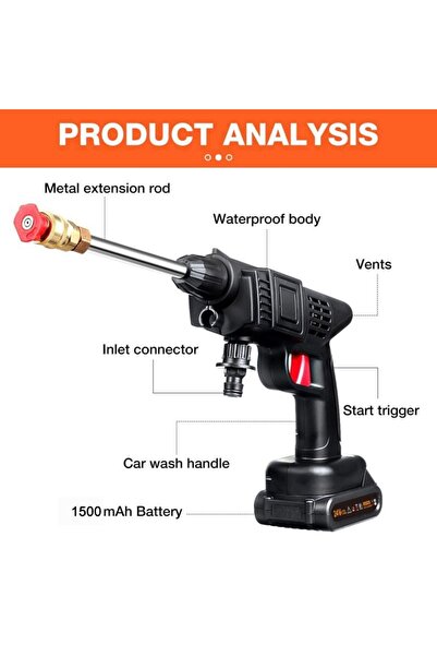 Generic غسالة ضغط محمولة لاسلكية بجهد 24 فولت مزودة بفوهات متعددة لتنظيف السي...