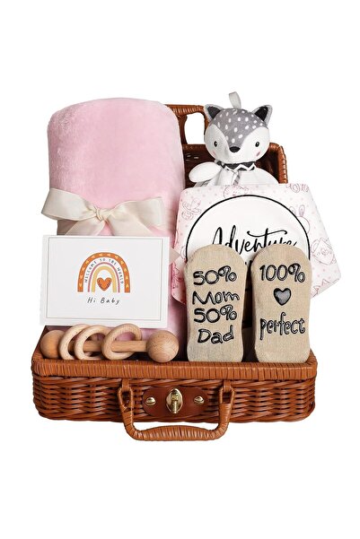 Arabest سلة هدايا للمواليد الجدد، طقم هدايا للمواليد الجدد مع بطانية أطفال وخ...