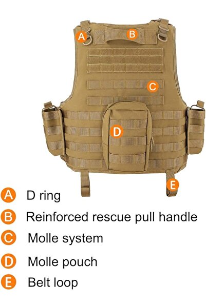 AGB Tactical Modular Vest - Multi-Pocket Plate Carrier for GelBlaster, Paintball & Training - Coyote Tan