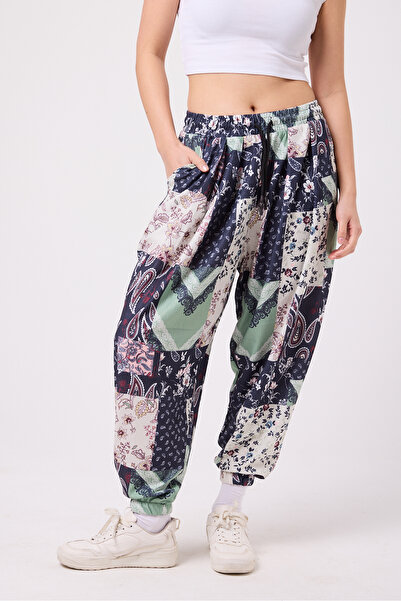 Superbluemexico Women's Street Style Printed Wrinkled Sports Baggy Trousers