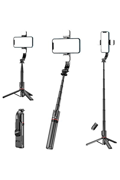 Techsuit Stabil Wireless Selfie Stick cu lumină LED detașabilă, 108 cm - Supo...