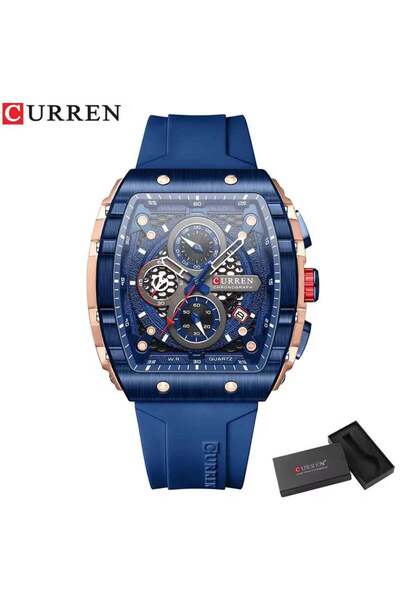 Curren Men’s Sport Chronograph – Tonneau Case Quartz Watch with Silicone Strap