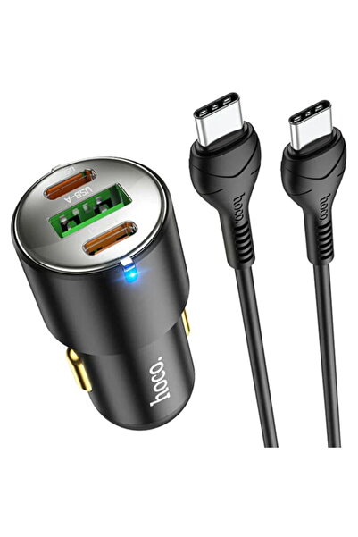Hoco Incarcator Auto USB-A, 2xType-C, QC3.0, PD45W, 5A + Cablu Type-C 1m - (N...