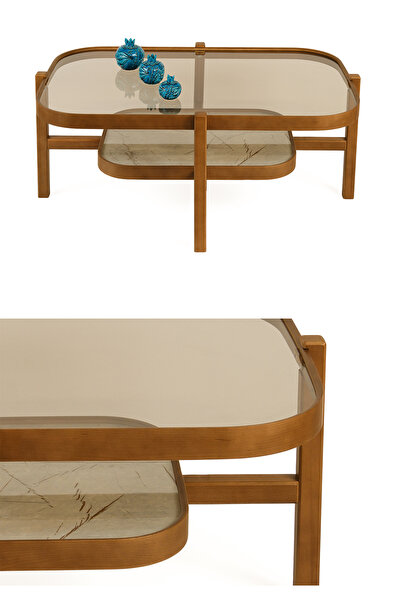 Eymense Godi Camlı Orta Sehpa Mermer Desen