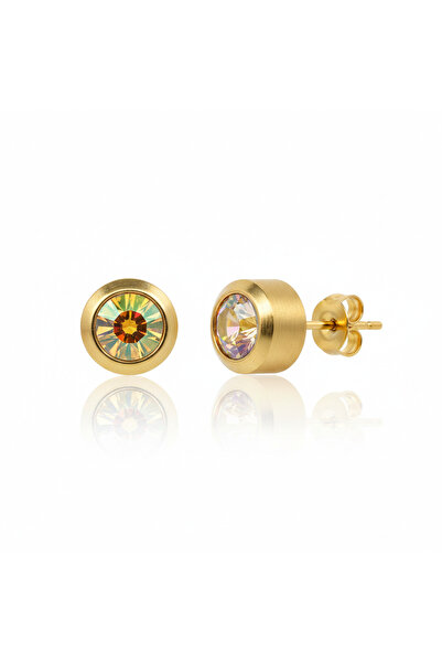 EAR GEAR أقراط مطلية بالذهب عيار 24 قيراطًا، مرصعة بحجر أورورا بورياليس، مقاس...