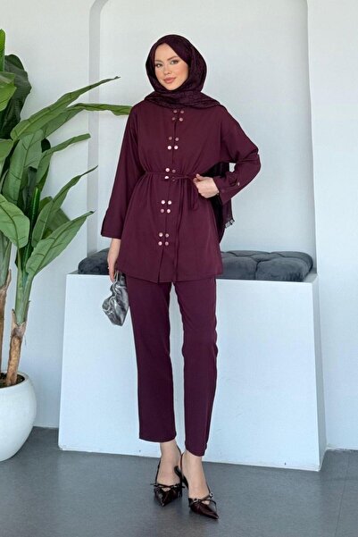 Şulemoda Giyim Maral Double Snap Fastener Set Plum