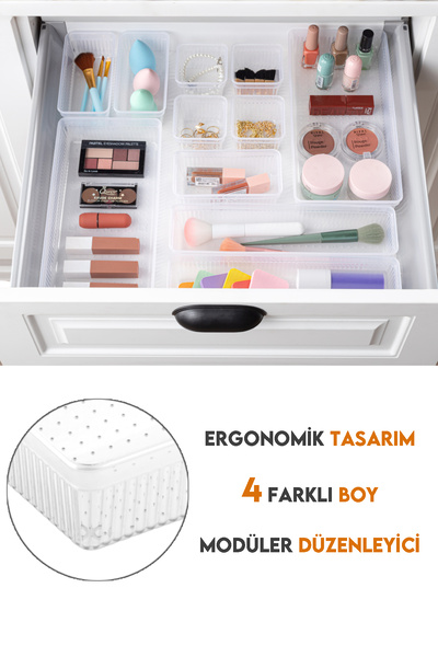 Citim 9'lu Dolap İçi Takı Makyaj Organizer - Çekmece İçi Düzenleyici Set Şeffaf