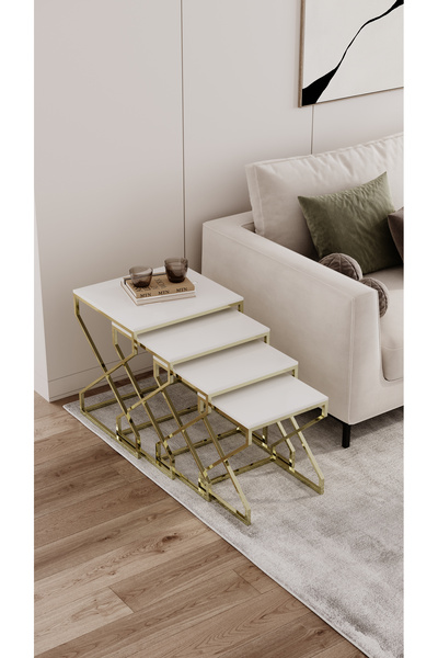 Nies Aksesuar HAYAL 4'LÜ SEHPA GOLD KAPLAMA BEYAZ MEBRAN MDF MC