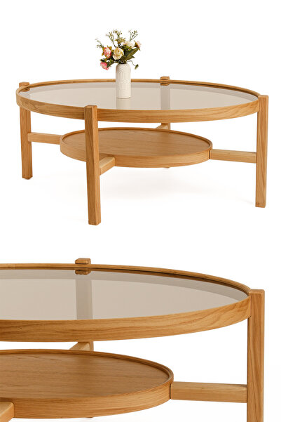 Eymense Harmony Camlı Orta Sehpa Meşe