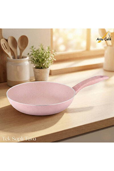 Arzu Çelik 28 cm Granite Single Handle Pan - Pink