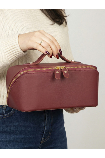 Mavera Leather Kişiye Özel Hakiki Deri Fermuarlı El Çantası – Çok Amaçlı Maky...