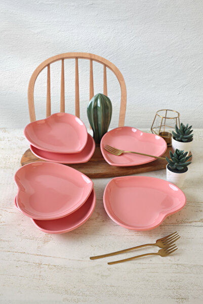 Keramika Pink Heart Cake Plate 20 cm 6 Pieces 550