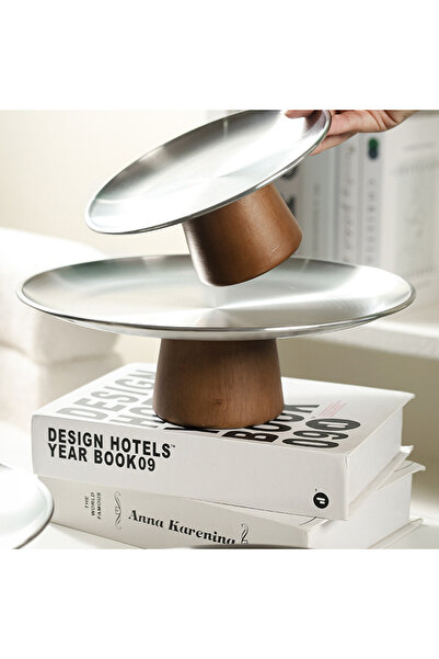 Arabest Stainless Steel Tall Fruit Tray with Wooden Base ,for Jewelry/Cosmeti...