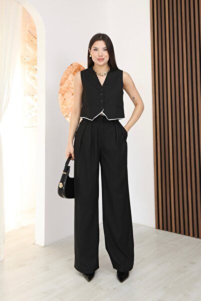 LARENTHA Kadın Viskon Karışımlı Şık Yelek Pantolon Takım