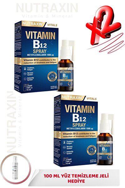 Nutraxin Vitamin B12 Sprey 1000 µg Metilkobalamin 15ml 2 ADET + 100ml Yüz Yık...