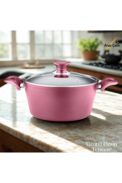 Arzu Çelik 28 cm Granite Deep Pot Glass Lid - Purple