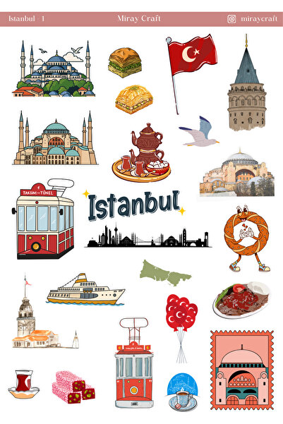 MirayDesign 1 Adet İstanbul Temalı Sticker Sayfası (12×17 cm)
