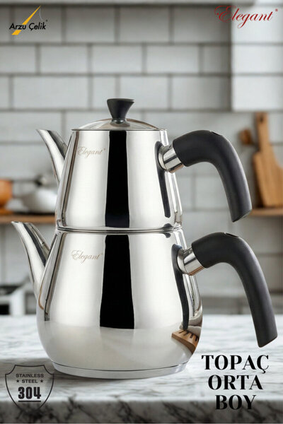 Elegant Topaç Medium Size Bakelite Handle Teapot Set-Black