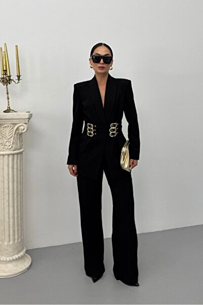 ZF BUTİK Women's Blazer with Gold Belt