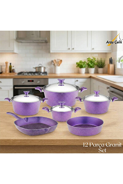 Arzu Çelik 12 Piece Granite Set Steel Lid - Violet
