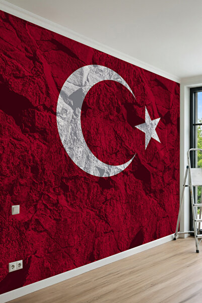 MİRAZAWALL Kaya Dokulu Türk Bayrağı Tasarımlı Tek Parça Tekstil Duvar Kağıdı