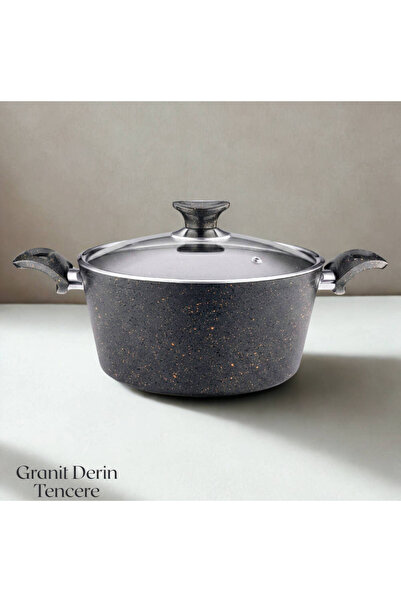 Arzu Çelik 24 cm Granite Deep Pot Glass Lid - Black