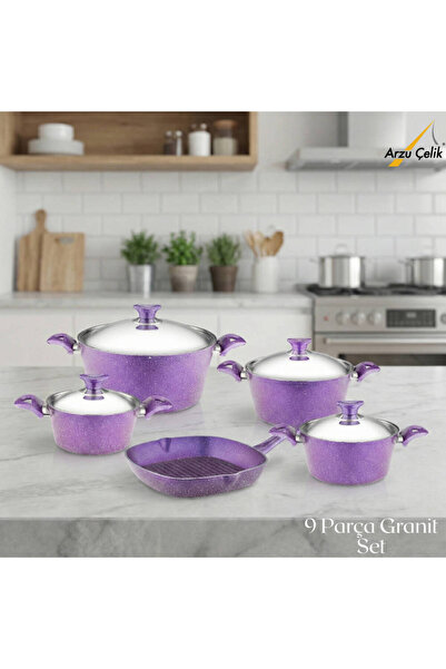 Arzu Çelik طقم غطاء فولاذي من الجرانيت مكون من 9 قطع - بنفسجي